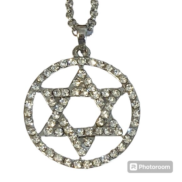 Star of David Necklace Crystal Rhodium Plated 17-19" Sparkly Jewish Zion Jewelry - Picture 1 of 10